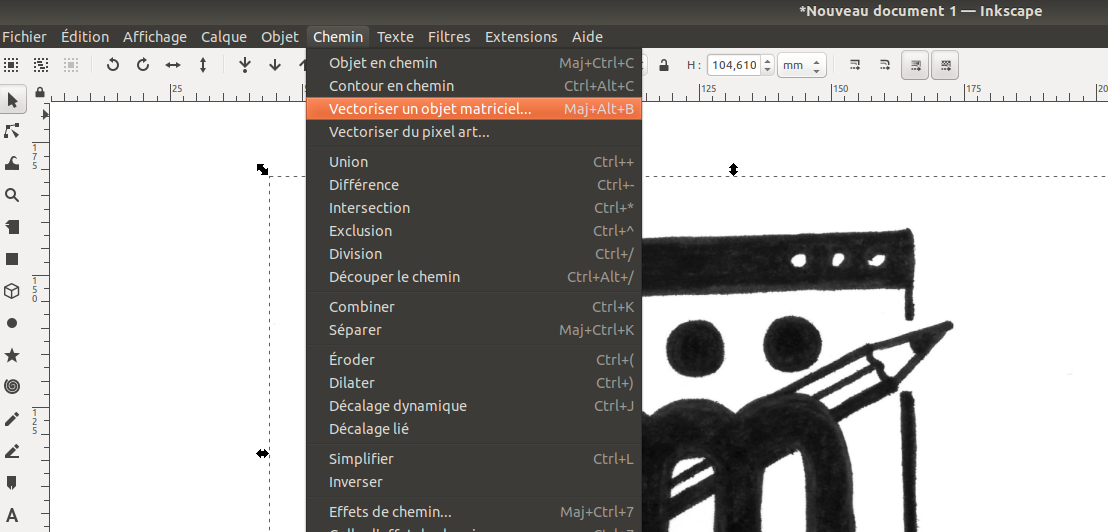 image menu inkscape vectoriser objet matriciel